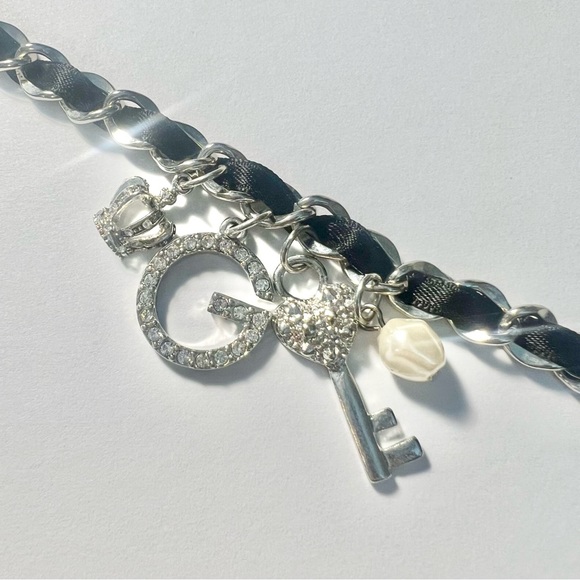 Guess Rhinestone Charm Link Bracelet with Black Band - Picture 7 of 7